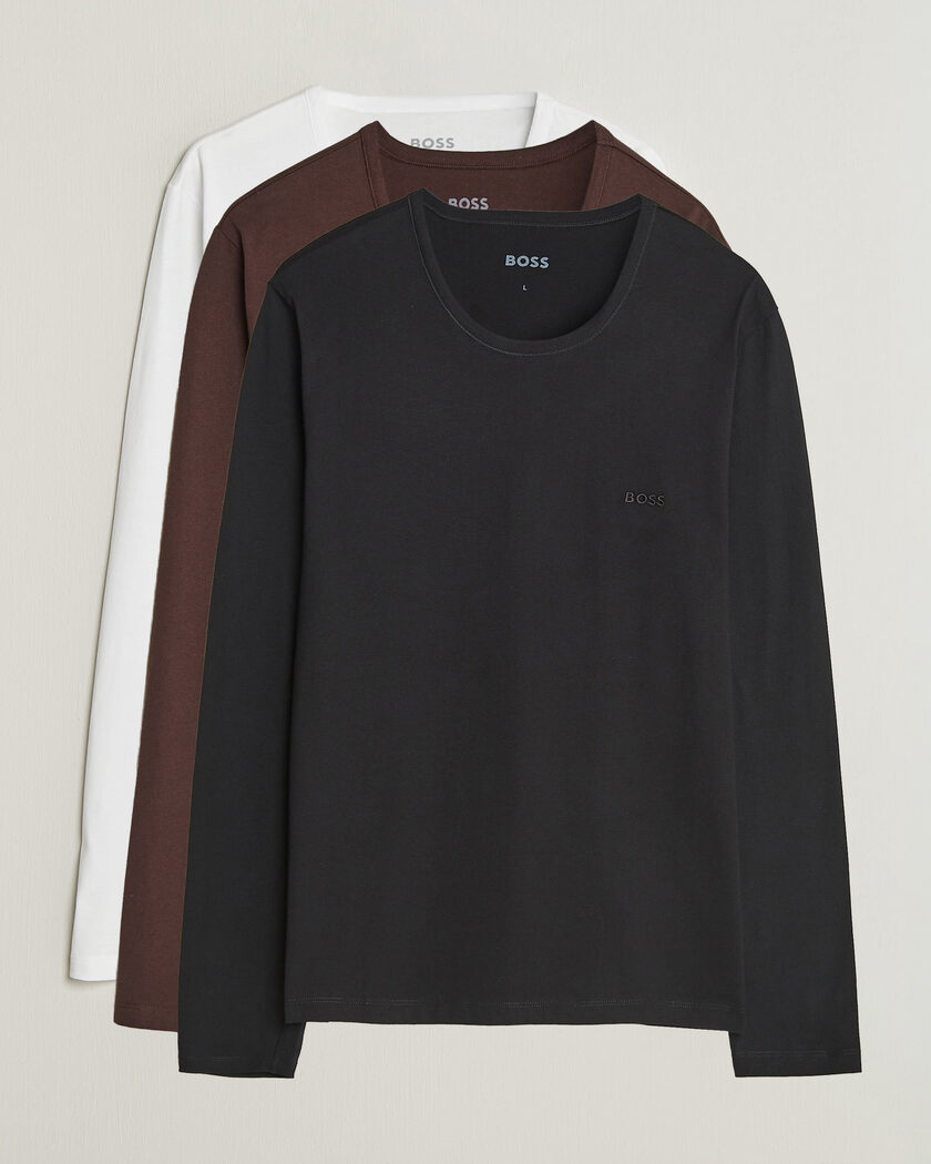 BOSS BLACK 3-Pack Long Sleeve T-Shirt White/Black/Brown – Flerfärgad