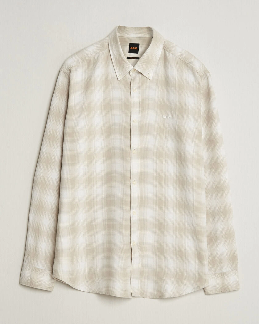 BOSS ORANGE Rickert Brushed Cotton Checked Shirt Light Beige – Beige