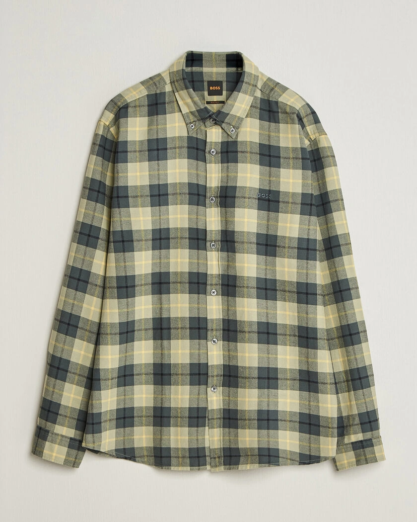 BOSS ORANGE Rickert Brushed Cotton Checked Shirt Open Green – Grön