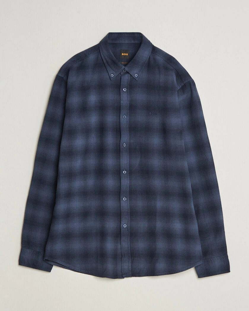 BOSS ORANGE Rickert Brushed Cotton Checked Shirt Dark Blue – Blå