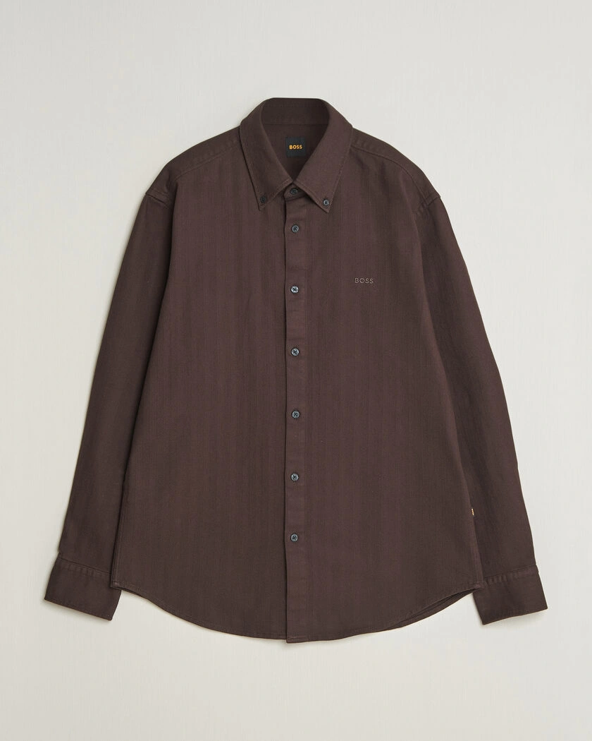 BOSS ORANGE Ricopuls Brushed Herringbone Shirt Dark Brown – Brun
