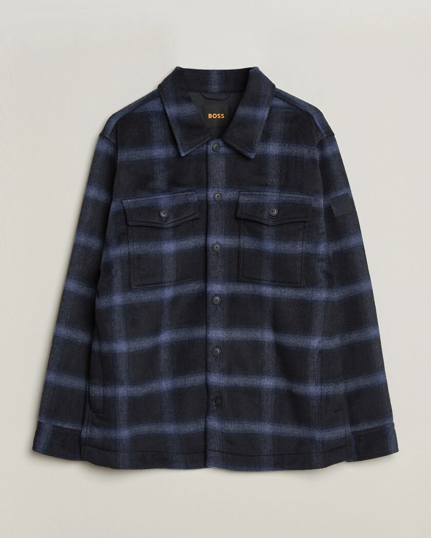 BOSS ORANGE Losky Flannel Checked Overshirt Dark Blue – Blå