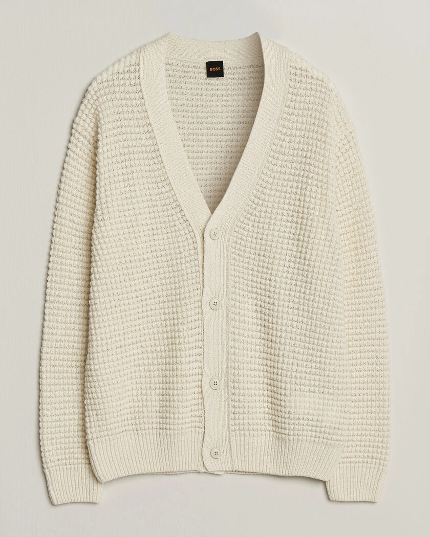 BOSS ORANGE Korsico Wool Knitted Cardigan Open White – Vit