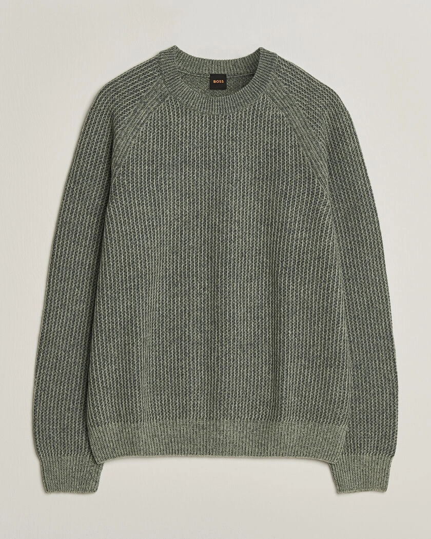 BOSS ORANGE Kepler Wool Knitted Sweater Open Green – Grön