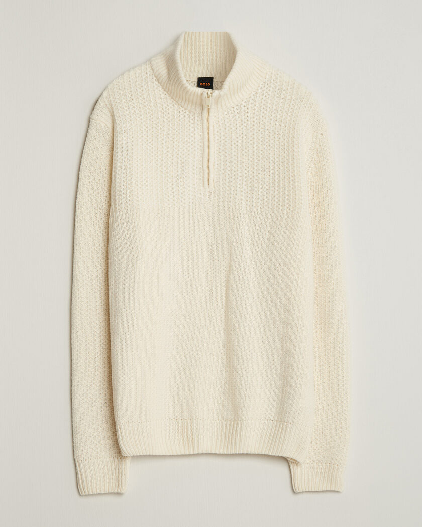 BOSS ORANGE Kenter Wool Knitted Half Zip Open White – Vit