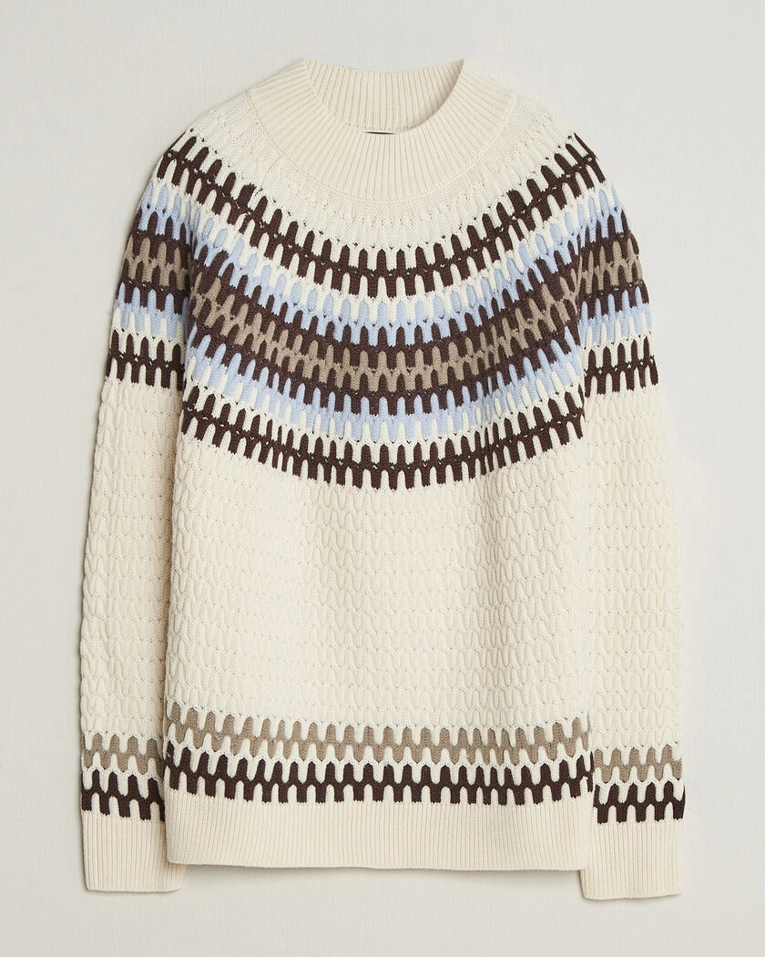 BOSS BLACK Fiotto Wool Fairisle Sweater Open White – Vit