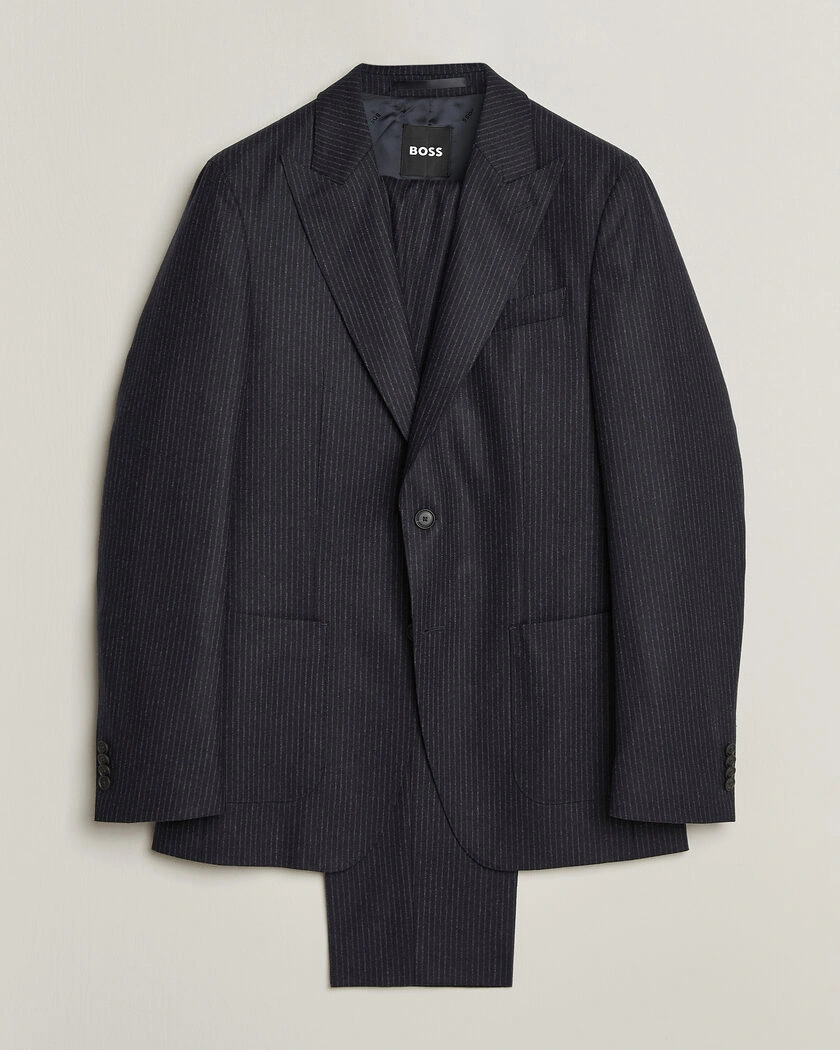 BOSS BLACK Huge Wool Pinstriped Suit Dark Blue – Blå