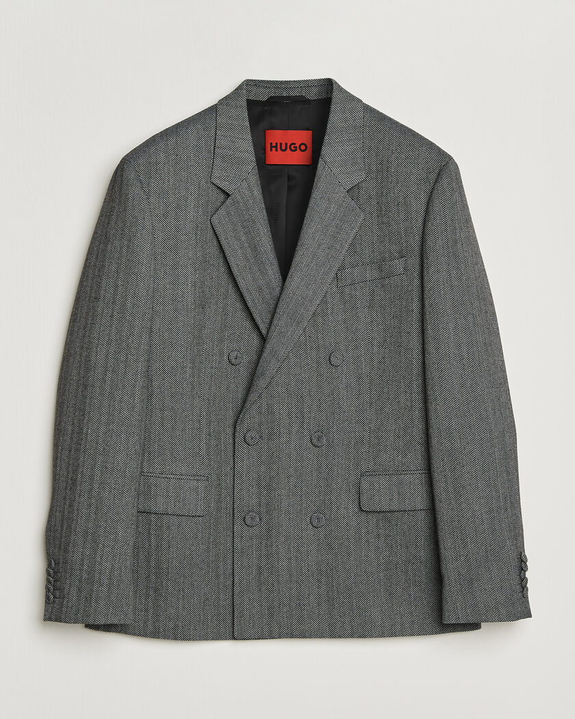 HUGO Karlo Herringbone Double Breasted Blazer Dark Grey – Grå