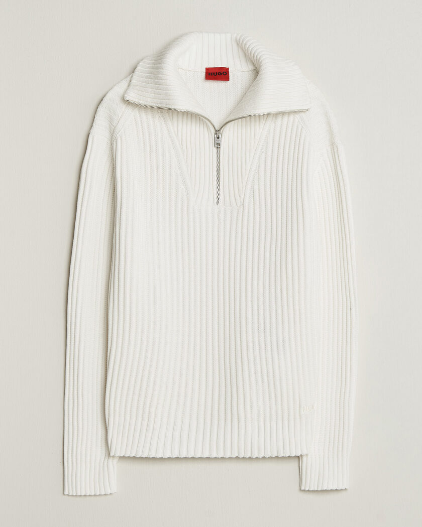 HUGO Srtithon Cotton Knitted Half Zip Natural – Vit