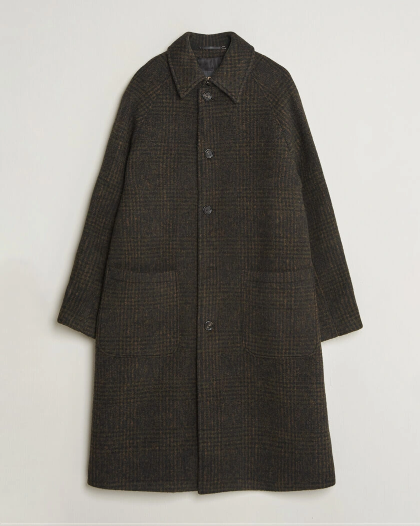 BOSS CAMEL Cohn Wool Checked Coat Open Green – Grön