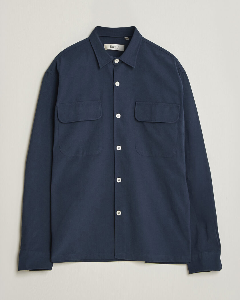 Forét Lunar Relaxed Fit Textured Overshirt Navy – Blå