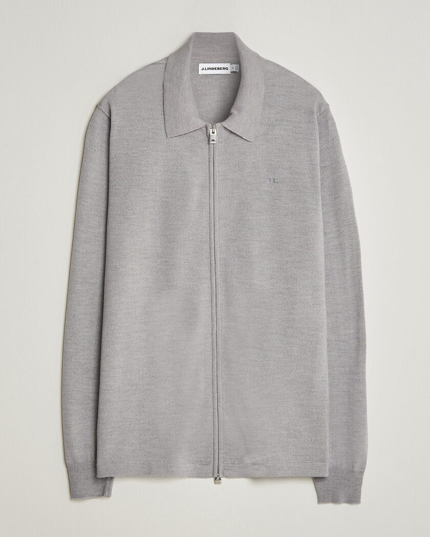 J.Lindeberg Kaleb Merino Full Zip Light Grey Melange – Grå