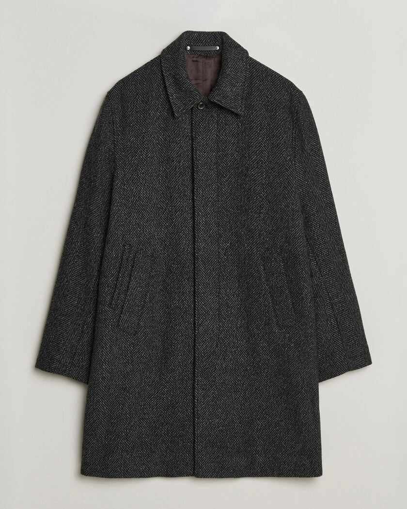 PS Paul Smith Wool Herringbone Coat Black – Svart