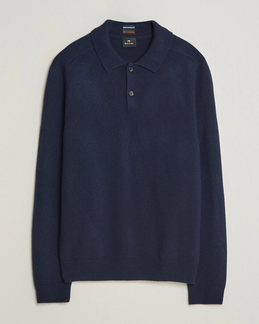 PS Paul Smith Wool Knitted Polo Navy – Blå