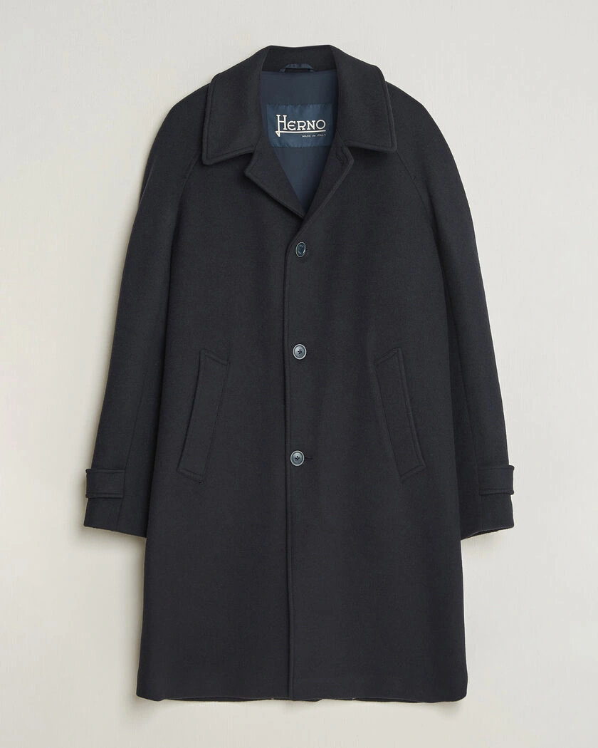 Herno Raglan Wool Coat Navy – Blå