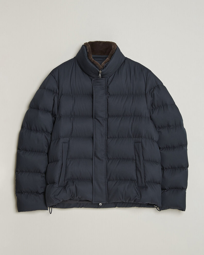 Herno Faux Fur Down Jacket Navy – Blå