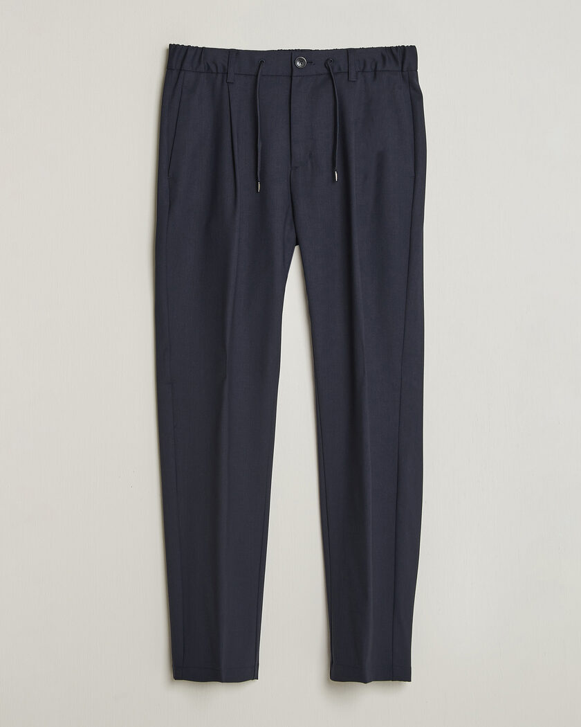 Herno Pleated Wool Trousers Navy – Blå