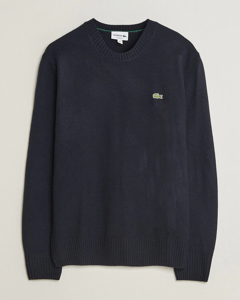 Lacoste Carded Wool Crew Neck Navy Blue – Blå