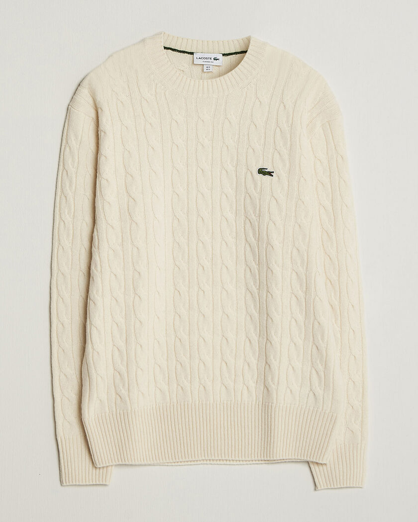 Lacoste Carded Wool Cable Crew Neck Lapland – Vit