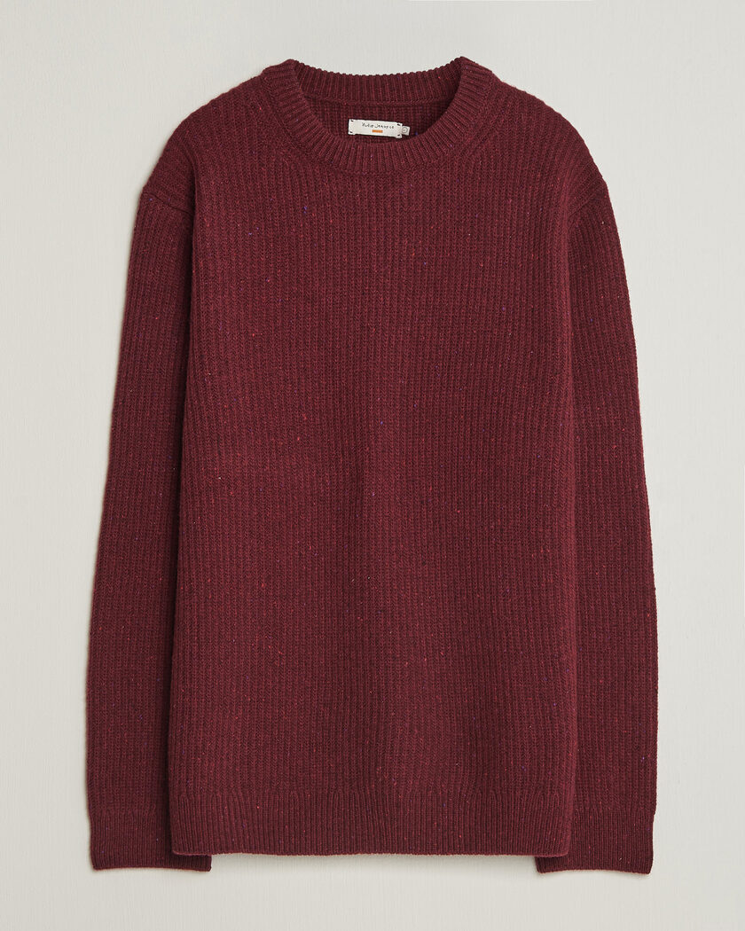 Nudie Jeans August Wool Rib Knitted Sweater Burgundy – Röd
