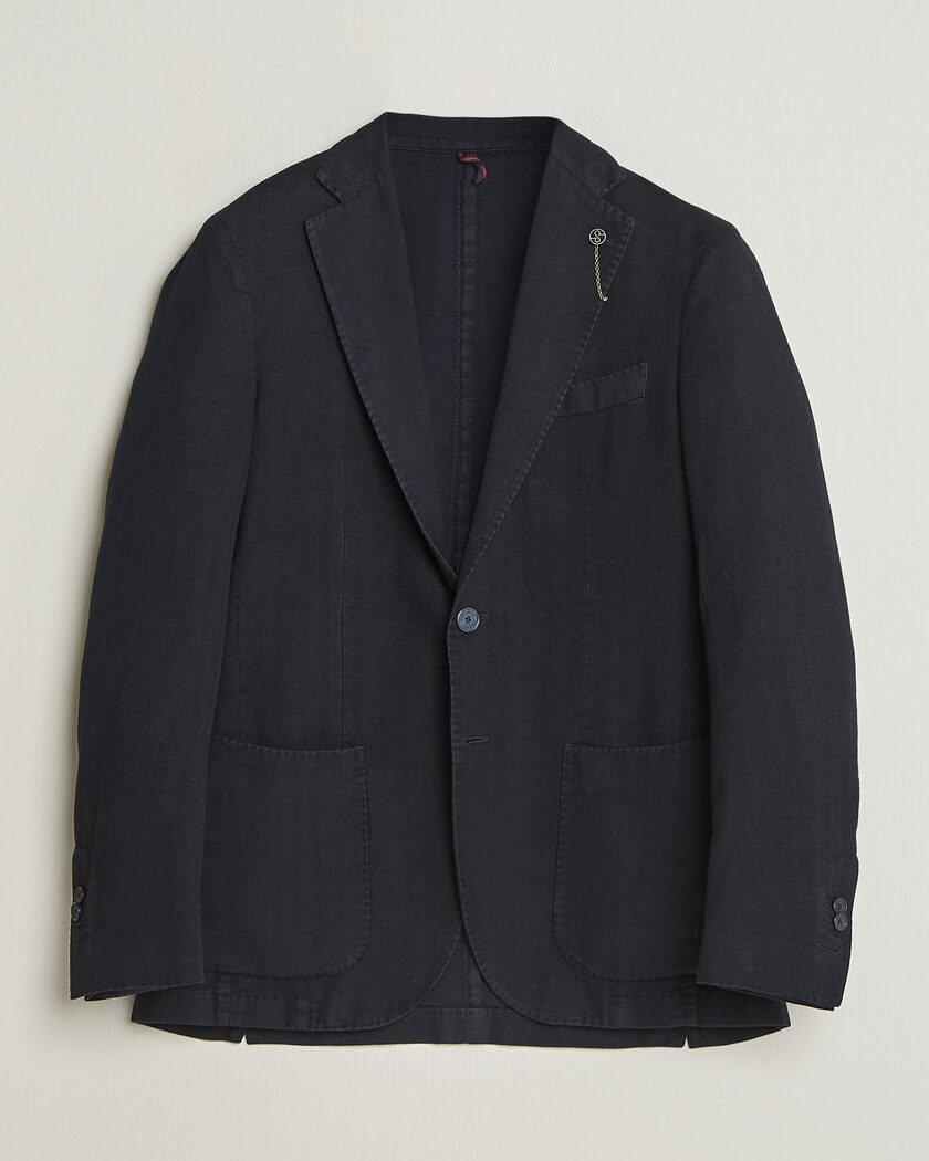 Santaniello Soft Touch Cotton Herringbone Blazer Navy – Blå