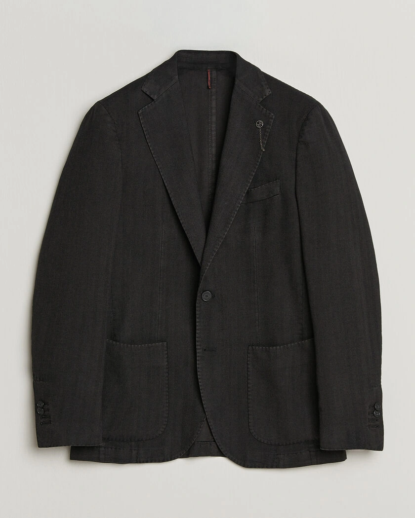 Santaniello Soft Touch Cotton Herringbone Blazer Black – Svart