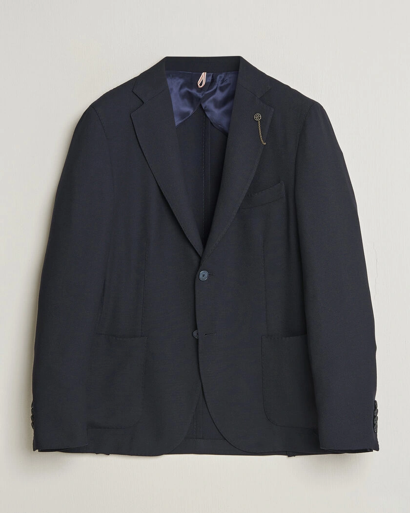 Santaniello Wool Mini Hopsack Blazer Navy – Blå
