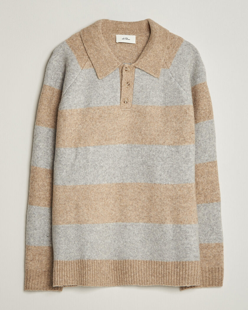LES DEUX Striped Melange Knit Polo Light Sand Melange – Beige