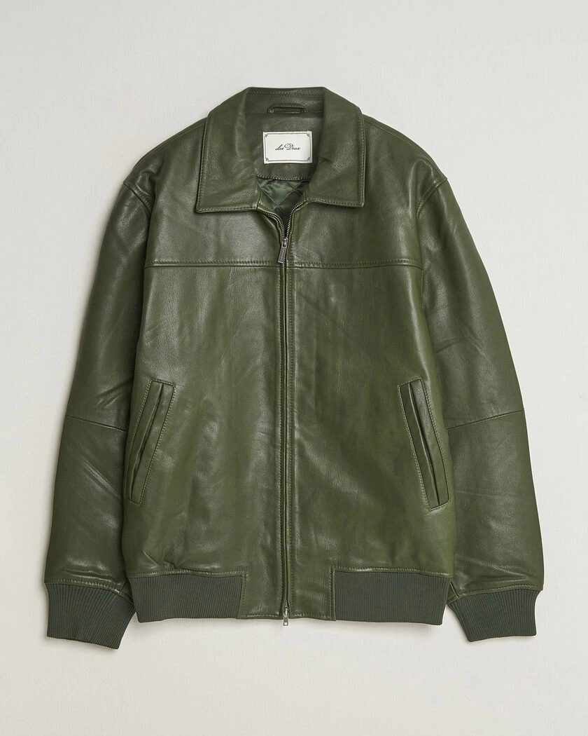 LES DEUX Leather Varsity Jacket Rifle Green – Grön