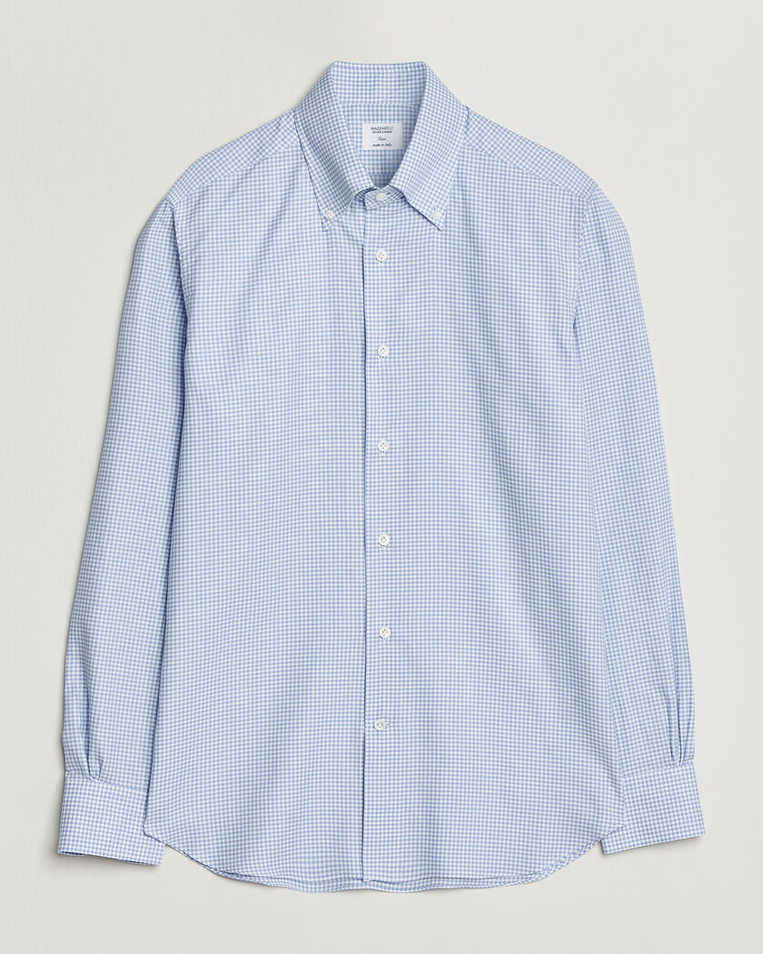 Mazzarelli Soft Oxford Button Down Shirt Light Blue Check – Blå