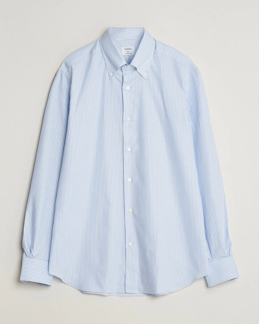 Mazzarelli Soft Oxford Button Down Shirt Light Blue Stripe – Blå