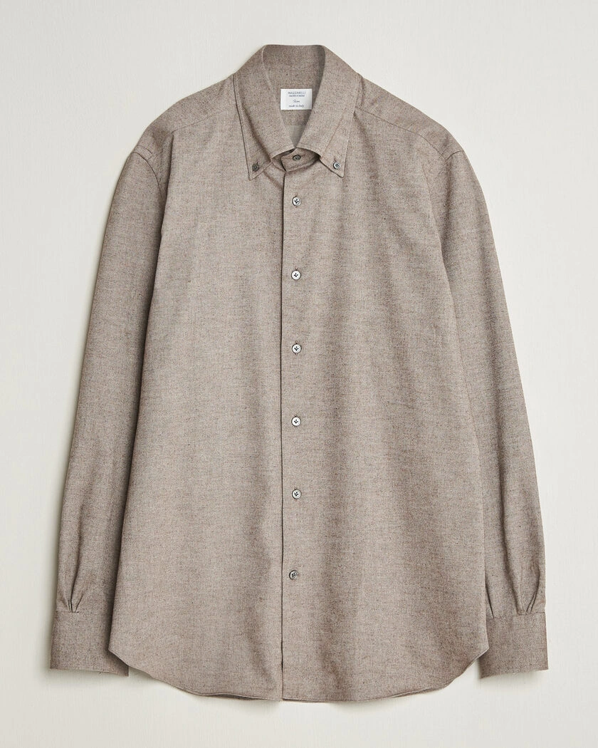 Mazzarelli Soft Flannel Button Down Shirt Taupe – Brun