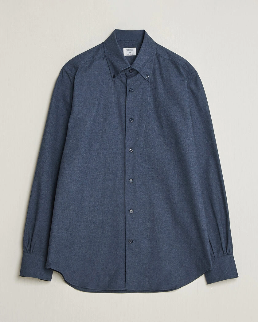 Mazzarelli Soft Flannel Button Down Shirt Navy – Blå