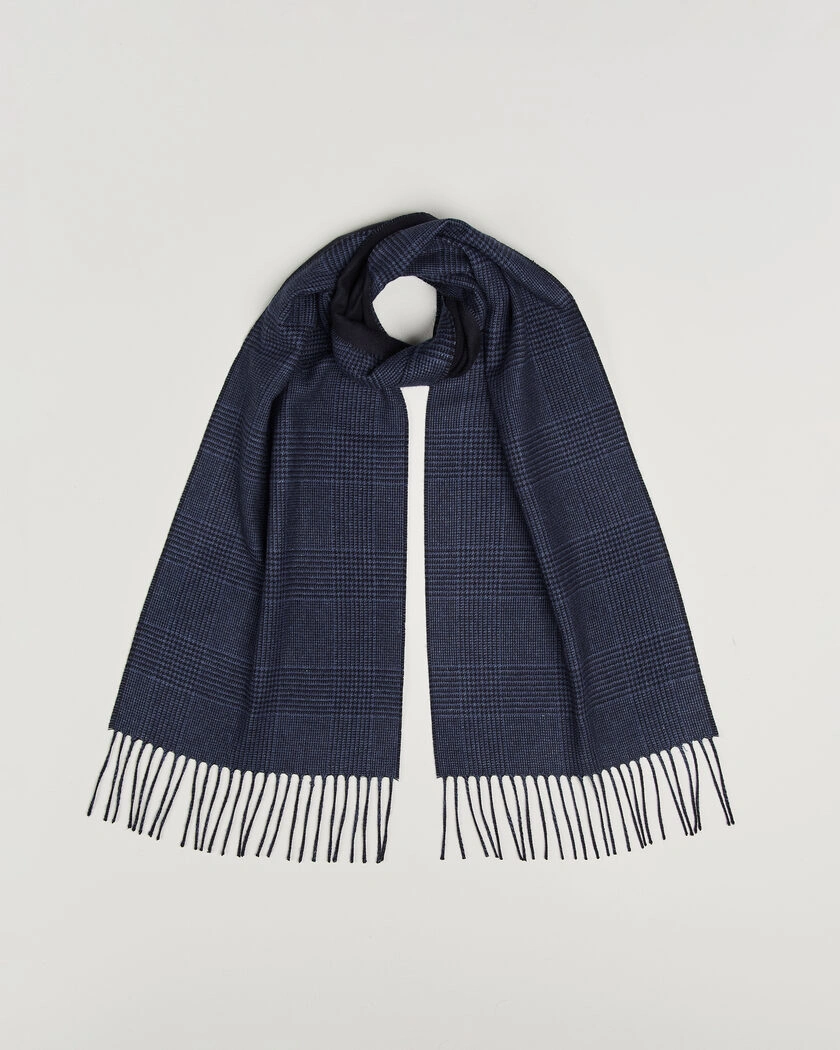 Piacenza Cashmere Cashmere/Silk Glencheck Scarf Navy – Blå
