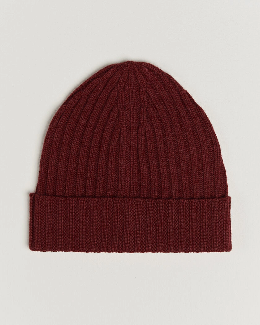Piacenza Cashmere Ribbed Cashmere Beanie Burgundy – Röd