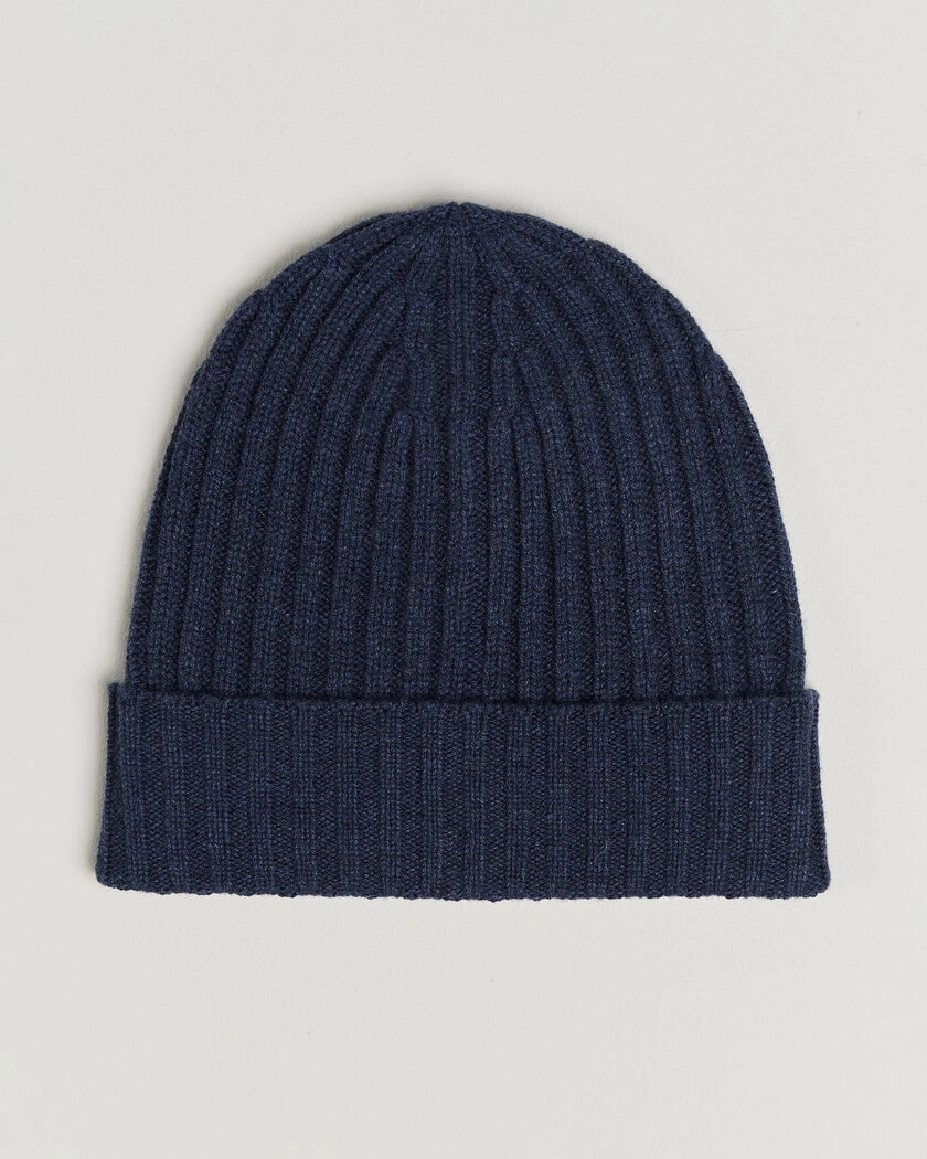 Piacenza Cashmere Ribbed Cashmere Beanie Dark Blue – Blå