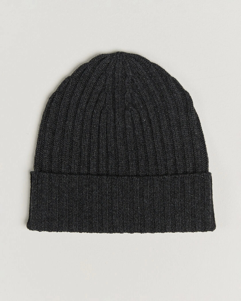 Piacenza Cashmere Ribbed Cashmere Beanie Charcoal – Grå