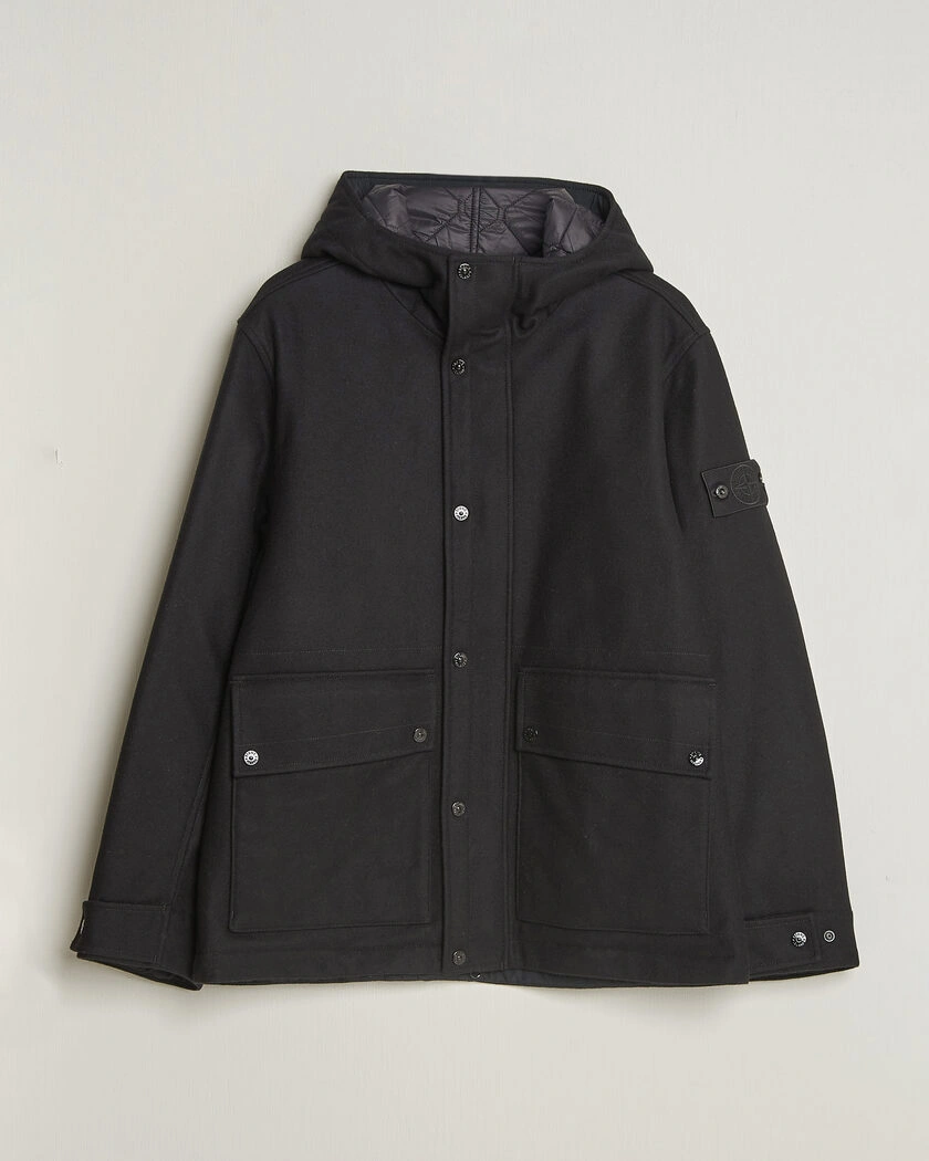 Stone Island Ghost Wool/Nylon Flannel Short Parka Black – Svart