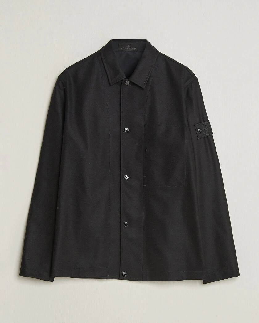 Stone Island Ghost Wool/Nylon Flannel Overshirt Black – Svart