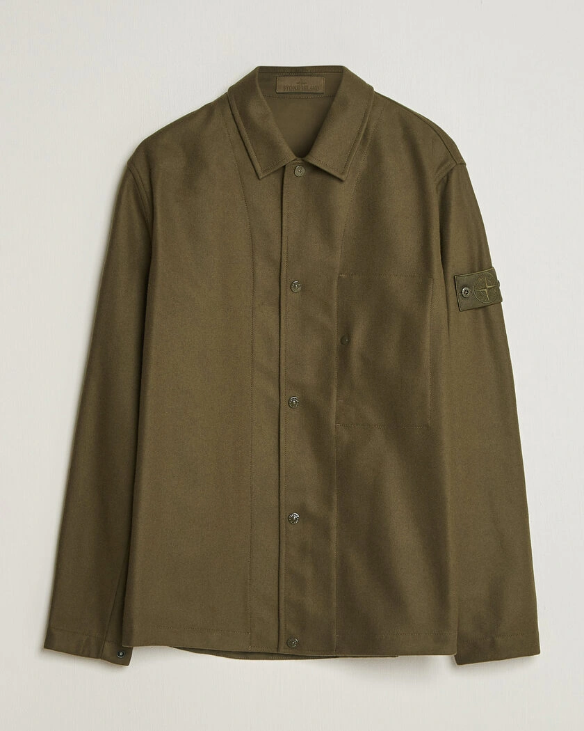 Stone Island Ghost Wool/Nylon Flannel Overshirt Miltary Green – Grön