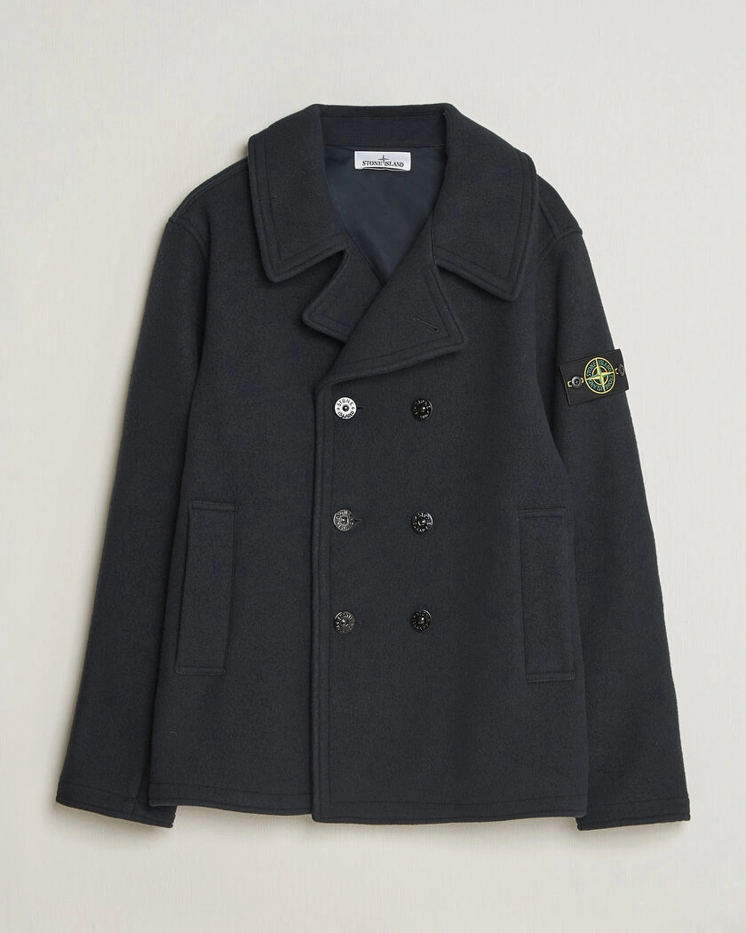 Stone Island Heavy Melton Wool Peacoat Navy Blue – Blå