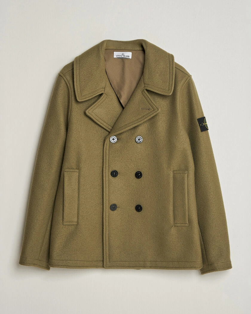 Stone Island Heavy Melton Wool Peacoat Miltary Green – Grön