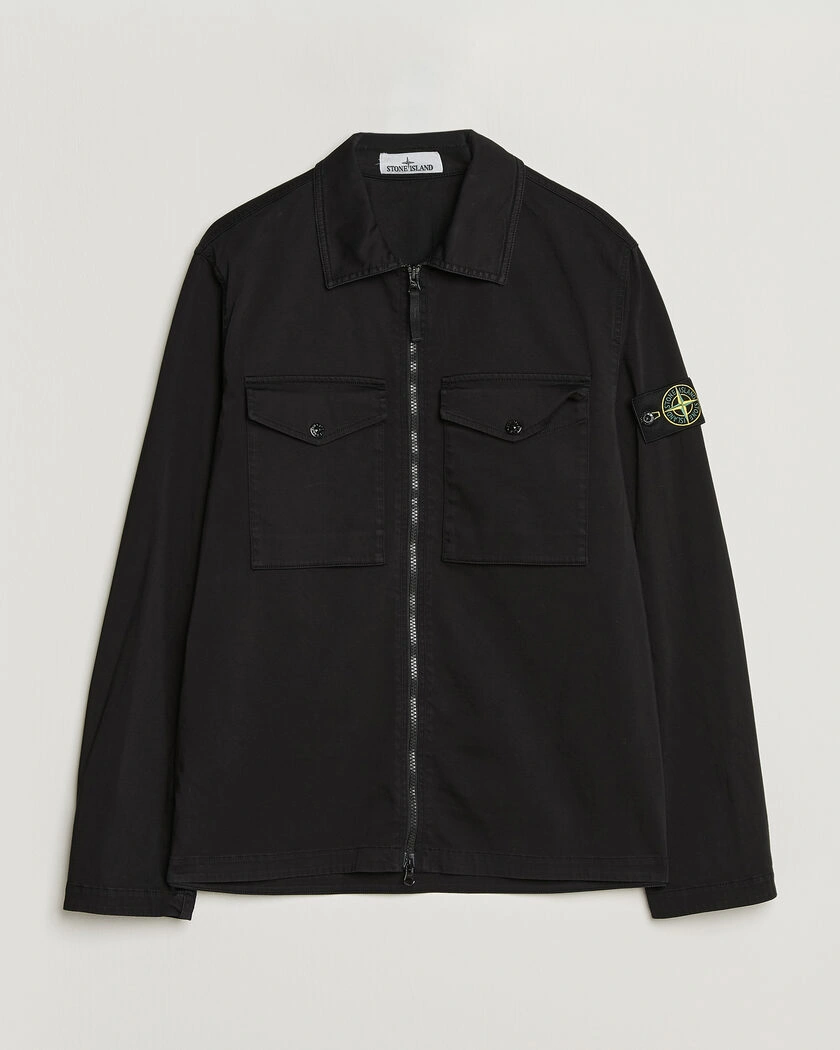 【即日発送】STONE  Zip Over Shirt 春夏 Stone Island Cotton Stretch Zip Overshirt Black | Herr - Care of Carl