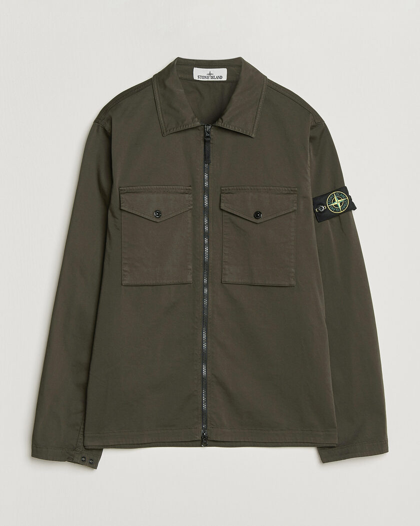 Stone Island Organic Cotton Satin Stretch Zip Overshirt Grey – Grå