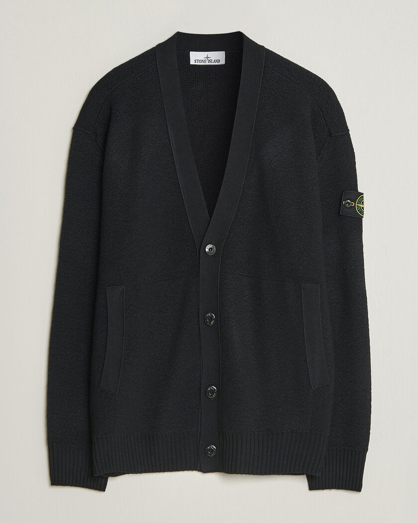 Stone Island Textured Stitch Wool Cardigan Black – Svart