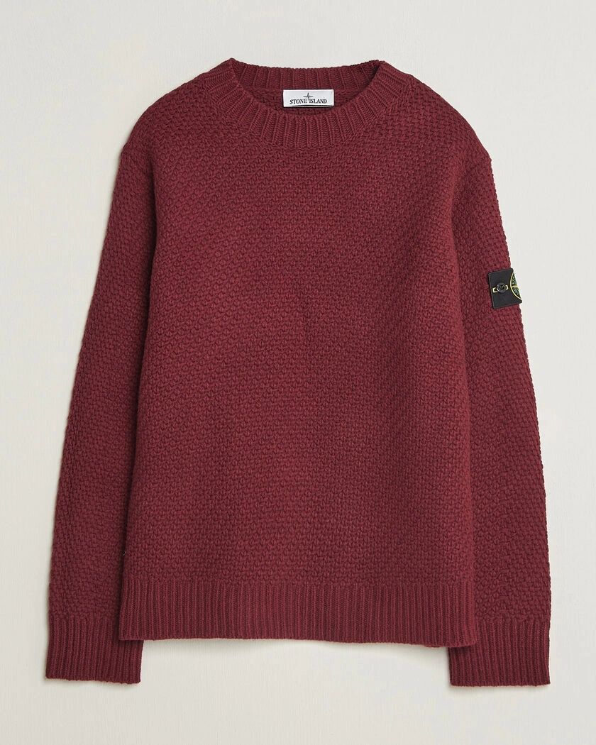Stone Island Basket Stitch Lambswool Crew Neck Amaranth – Röd