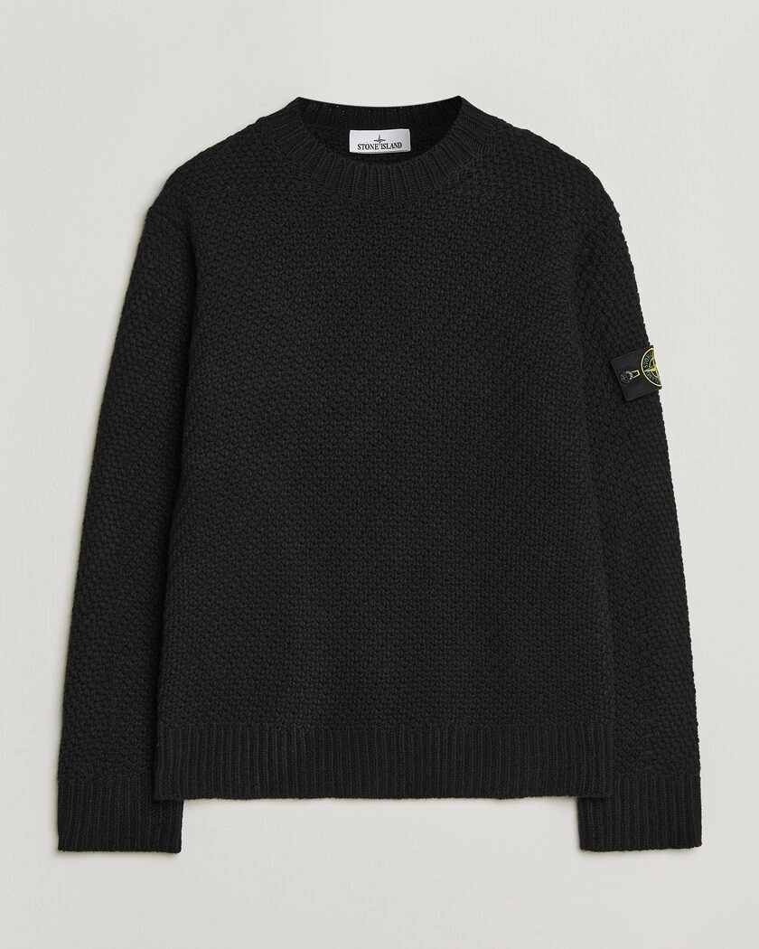 Stone Island Basket Stitch Lambswool Crew Neck Black – Svart