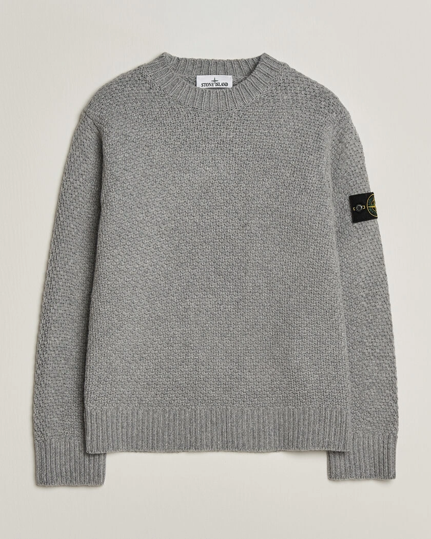 Stone Island Basket Stitch Lambswool Crew Neck Grey Melange – Grå