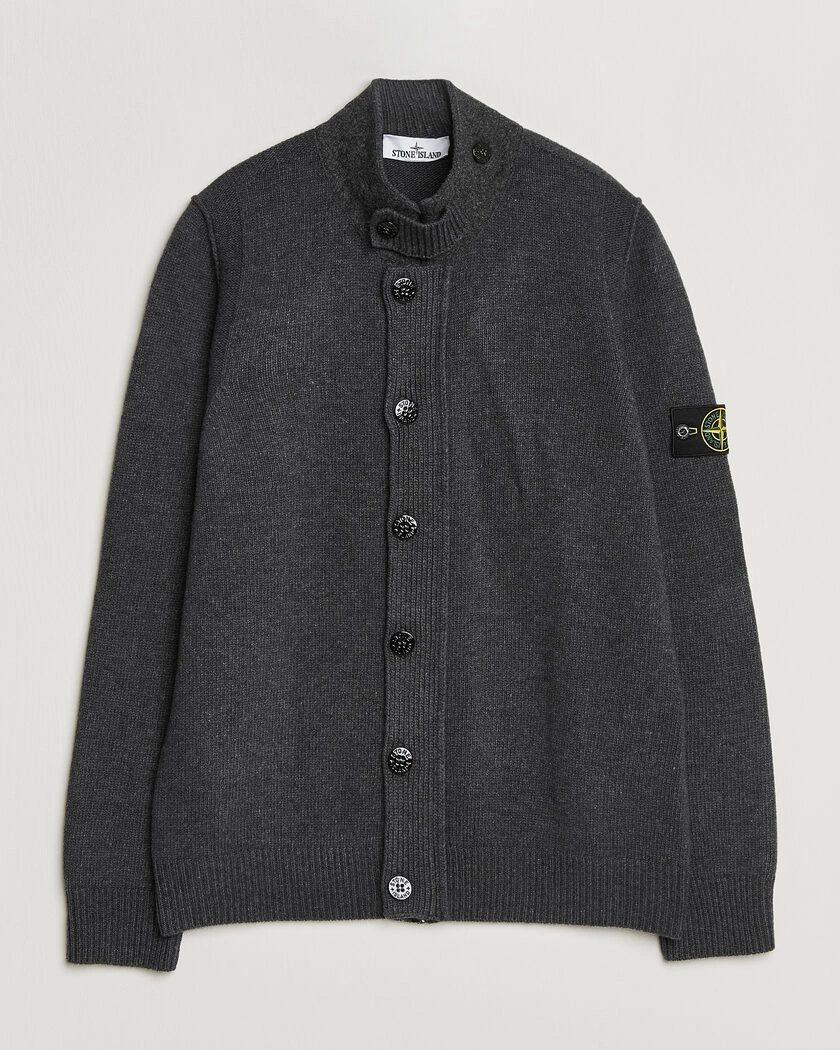 Stone Island Knitted Lambswool Zip Button Cardigan Melange Lead – Grå