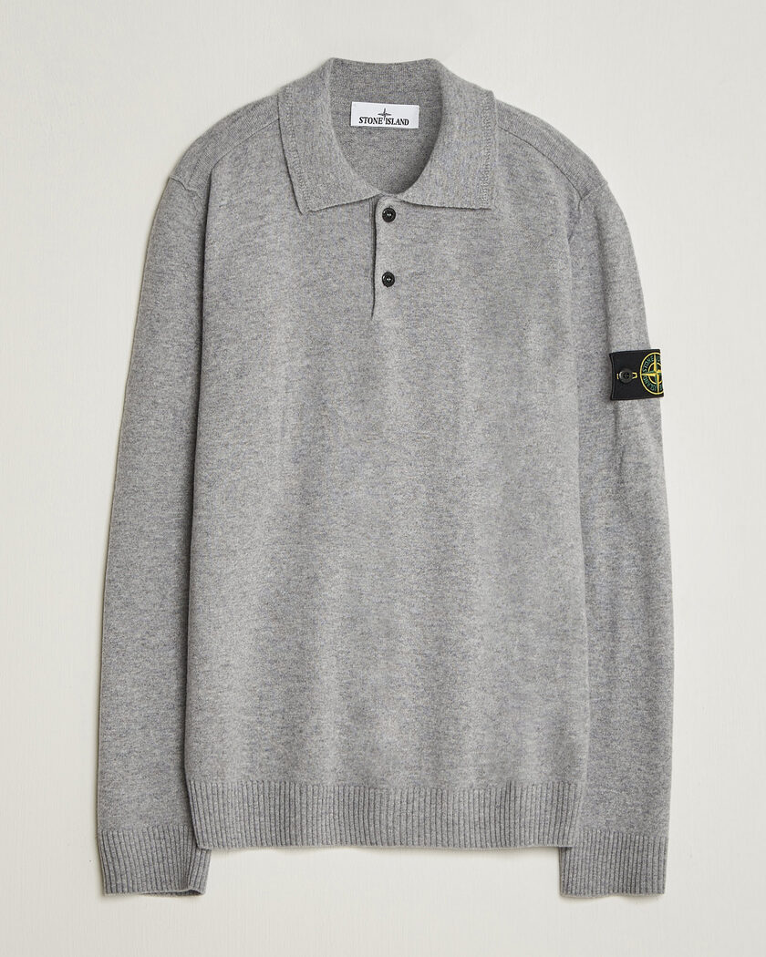 Stone Island Knitted Geelong Wool Polo Grey Melange – Grå